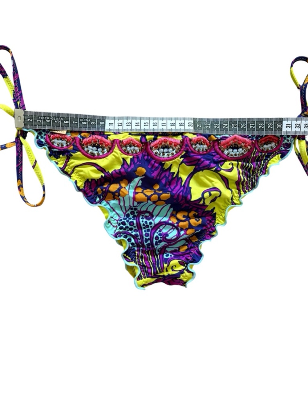 Zingara Ruffle Embroidered String Bikini Bottoms Abstract Print Size 6 - Picture 10 of 13